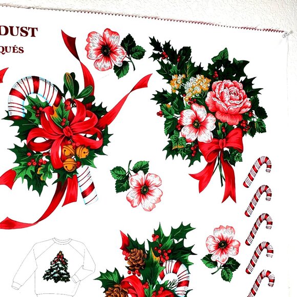 Vintage Christmas Star Dust Appliqués Fabric Panel By Cranston Print Works - Picture 9 of 16